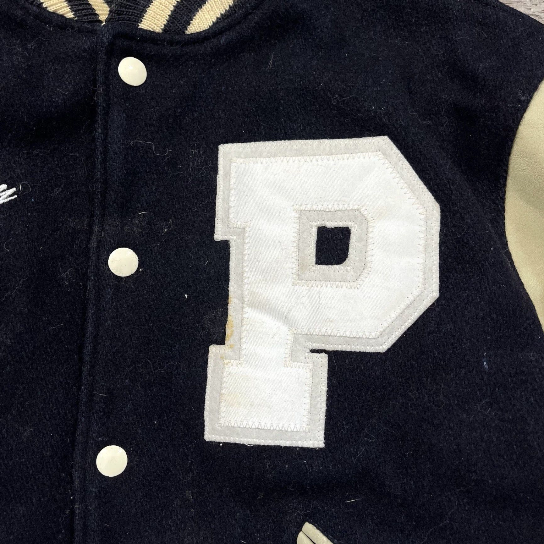 VINTAGE Married With Children Al Bundy Polk High Wool Leather Varsity Promo Jacket Vtg Blue S 80s Mens