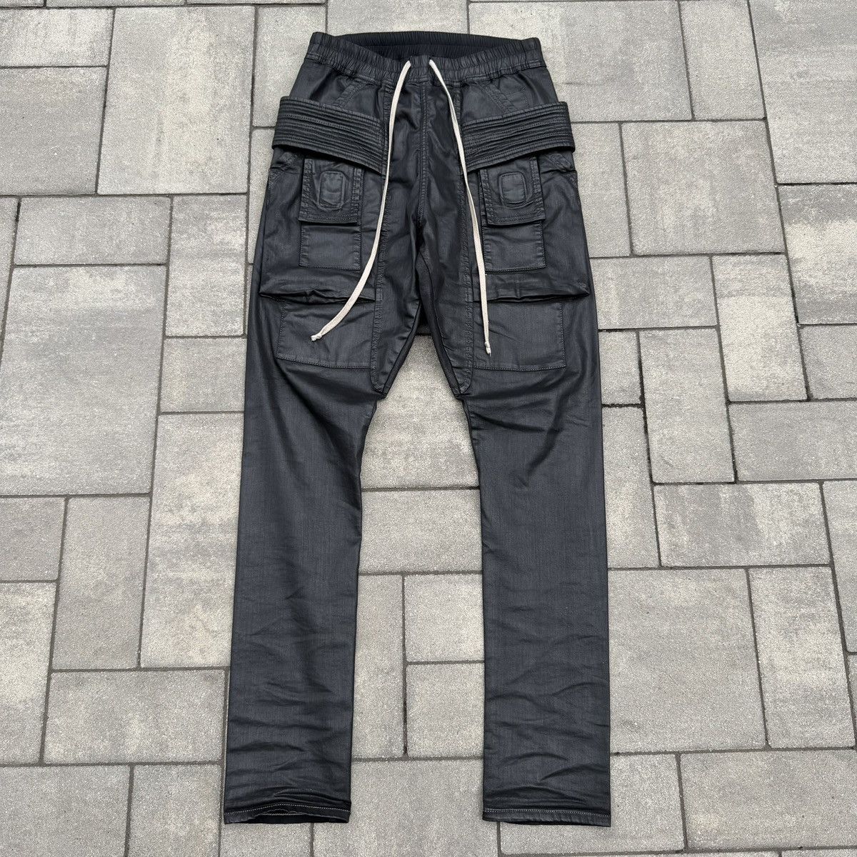 Rick Owens Rick Owens Bauhaus Black Wax Leather Cargo Zip Pants 