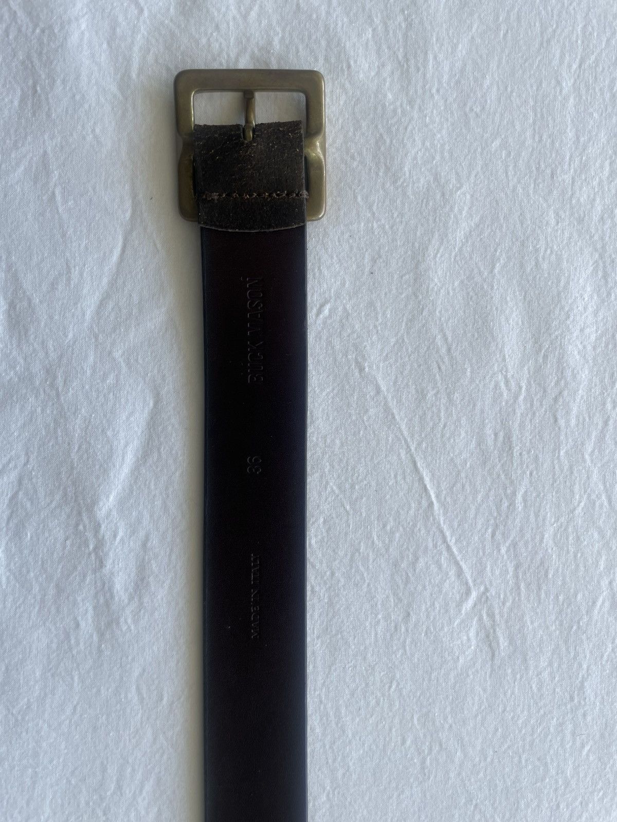 Buck Mason Brown Leather Buck Mason Belt with Square Brass Buckle Size 36 - 5 Thumbnail