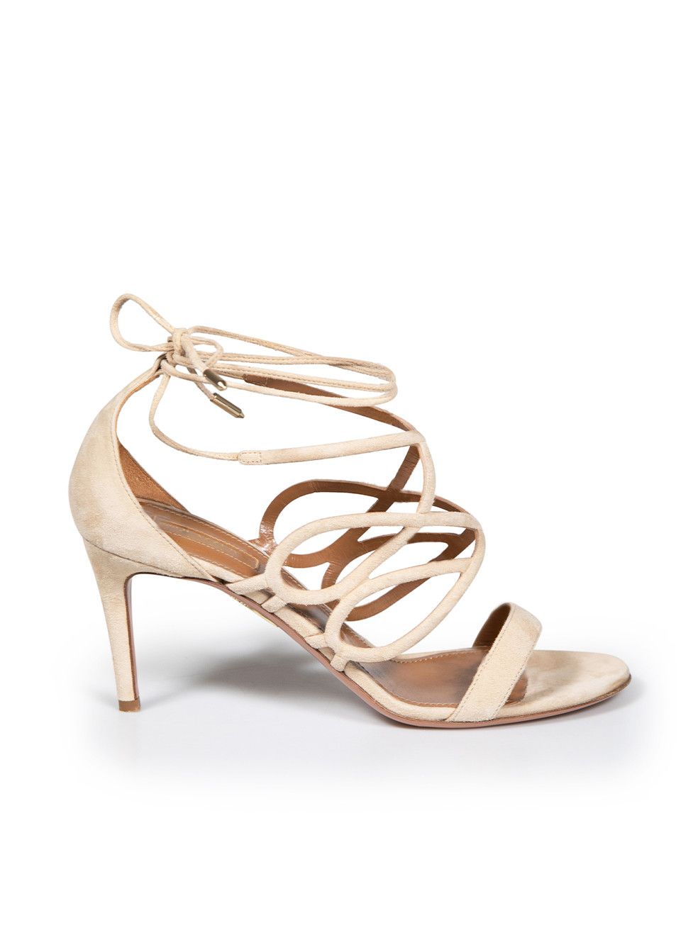 image of Aquazzura Beige Suede Strappy High-Heel Shoesed Sandals, Women's (Size 9)