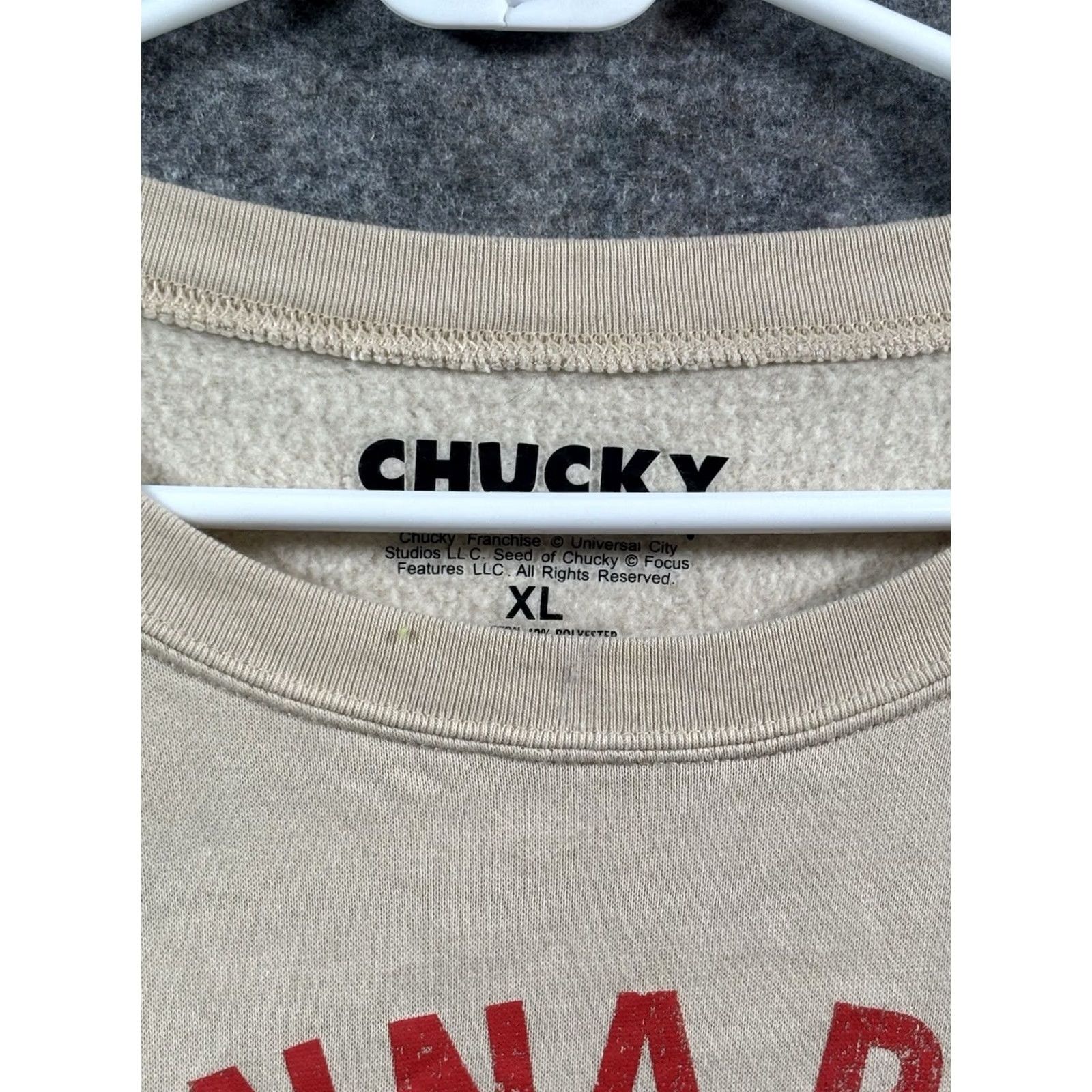 Vintage Chucky Women's Beige Horror Sweatshirt XL Pullover Crew Neck Embroidered Double-Sided Regular Size XL / US 12-14 / IT 48-50 - 3 Thumbnail