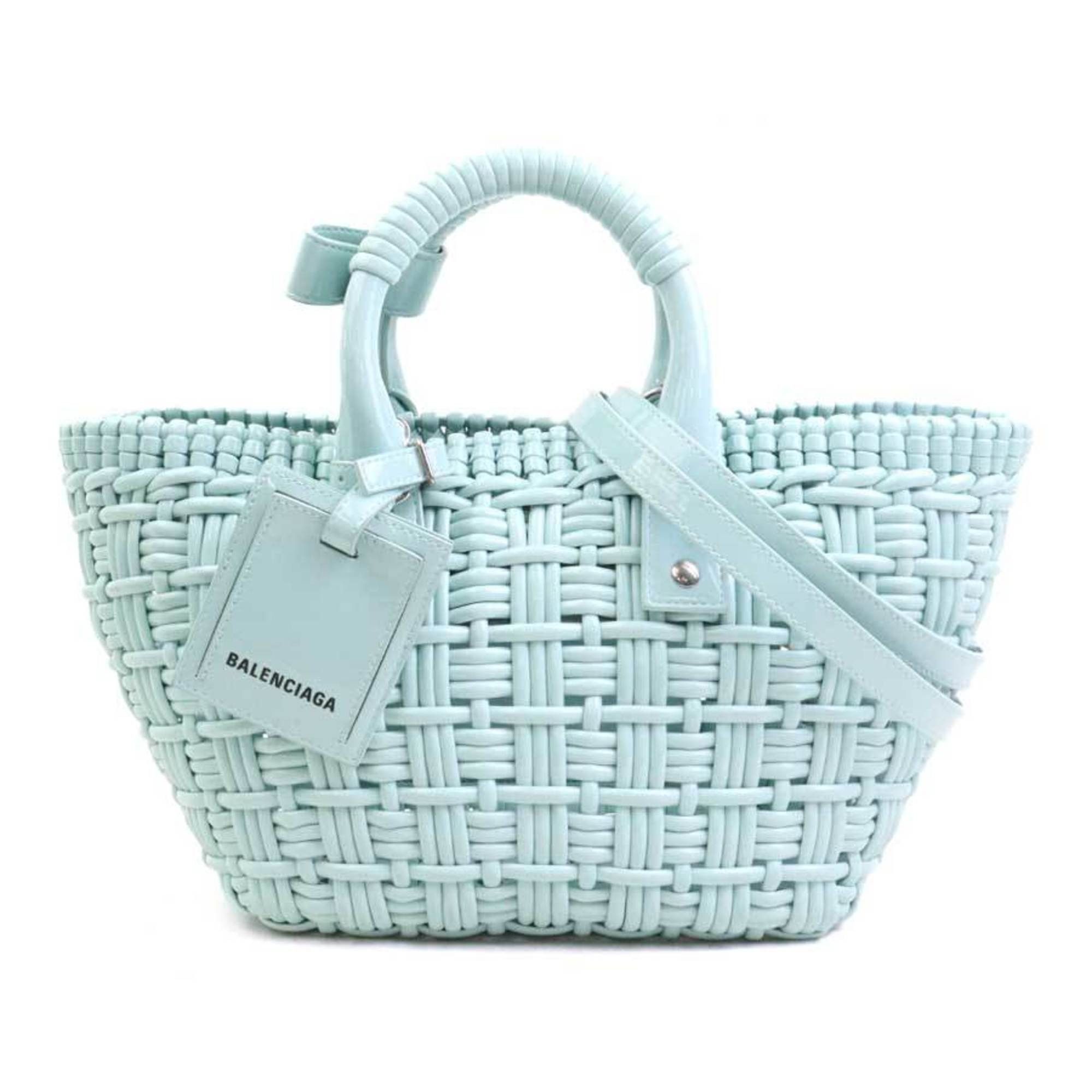 Balenciaga Bistro XS Basket Shoulder Bag in Polyurethane/Polyester Light Blue and Silver Women's e61257g