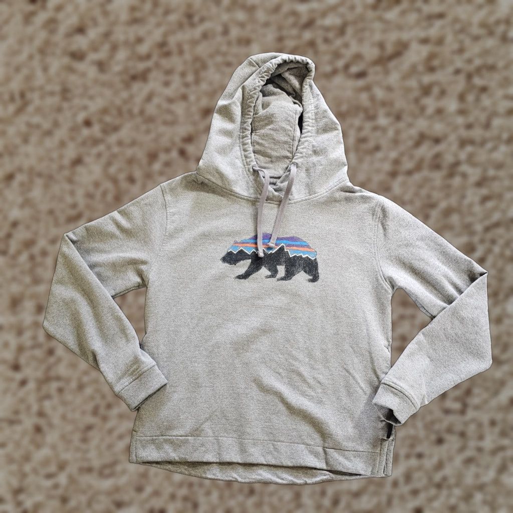 Patagonia Patagonia Hoodie Womens Small Gray Bear Logo Pullover Hooded Pockets Long Sleeve Shirt Regular Fit Size S / US 4 / IT 40 - 1 Thumbnail