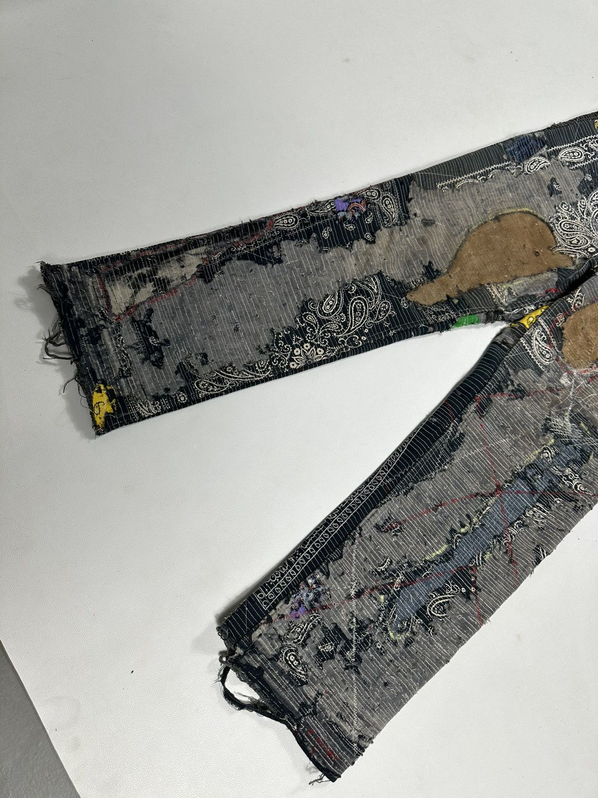 Handmade Custom Made Distressed Paisley Patchwork hemless Jeans pants Size US 30 / EU 46 - 3 Thumbnail