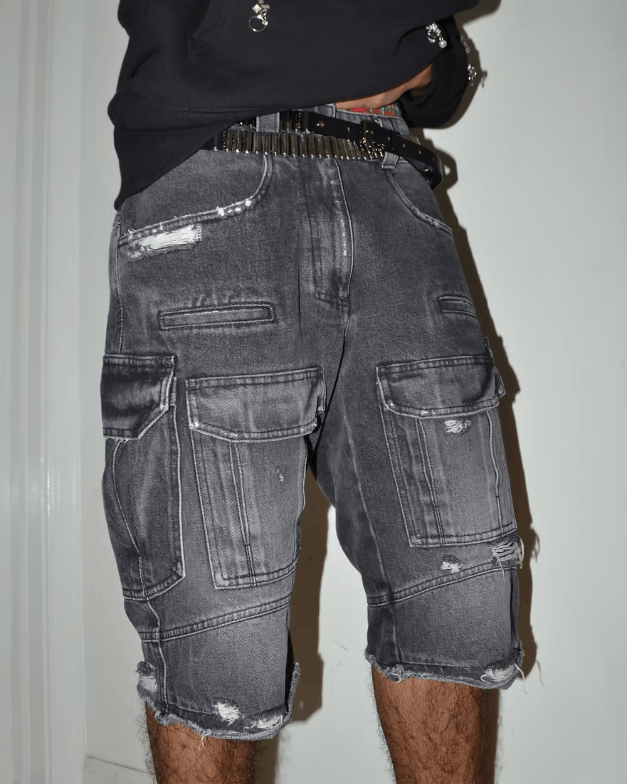 Givenchy SS2023 by Matthew Williams Distressed Denim Cargo Shorts Size US 30 / EU 46 - 1 Thumbnail