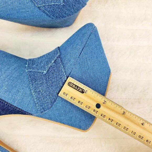 Other Kinder Pointy Toe Platform Stiletto Heel Ankle Boots Denim P Size US 6.5 / IT 36.5 - 7 Thumbnail