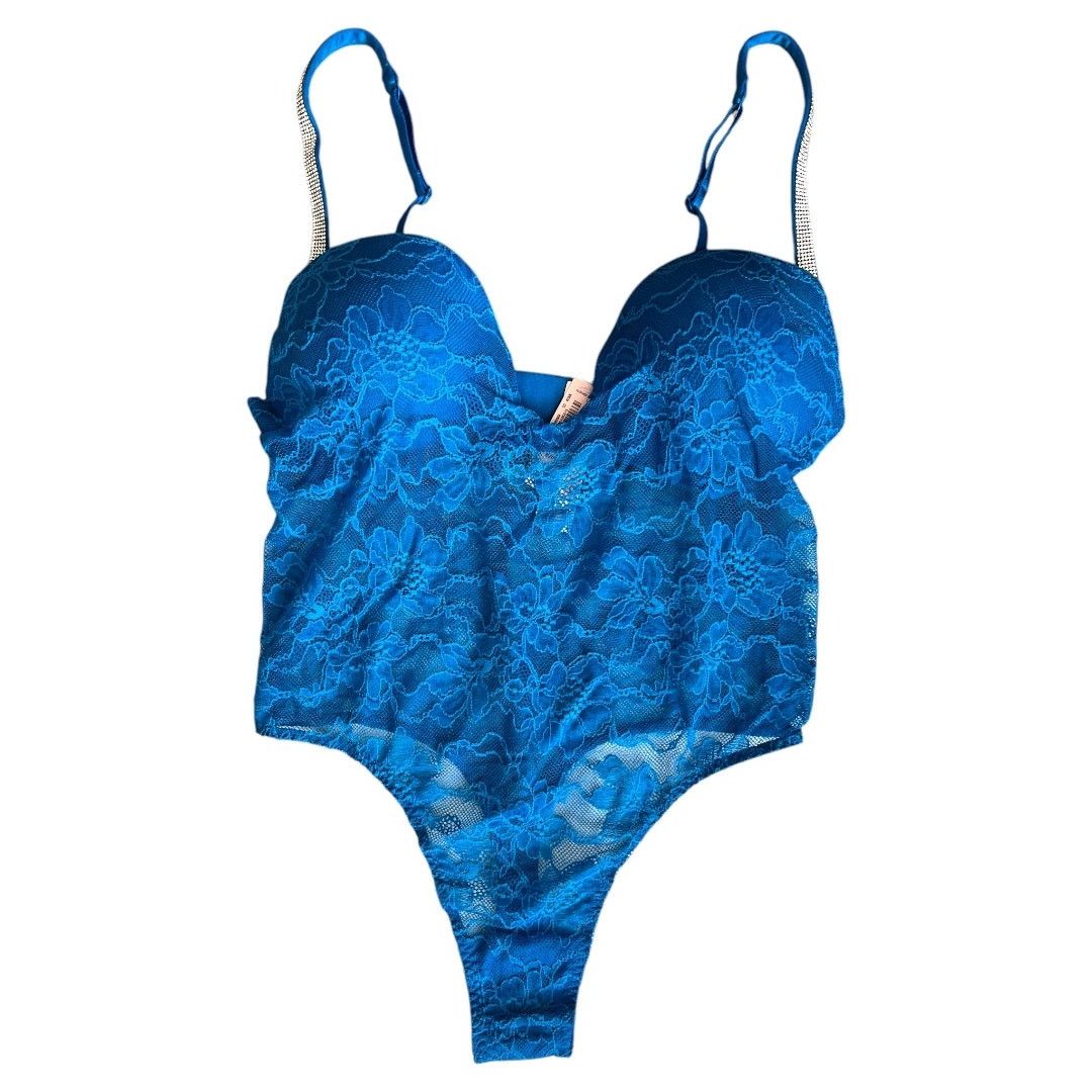 Victoria's Secret VICTORIA’S SECRET Blue Lace Shine Strap Teddy Bodysuit, S Size S / US 4 / IT 40 - 1 Thumbnail