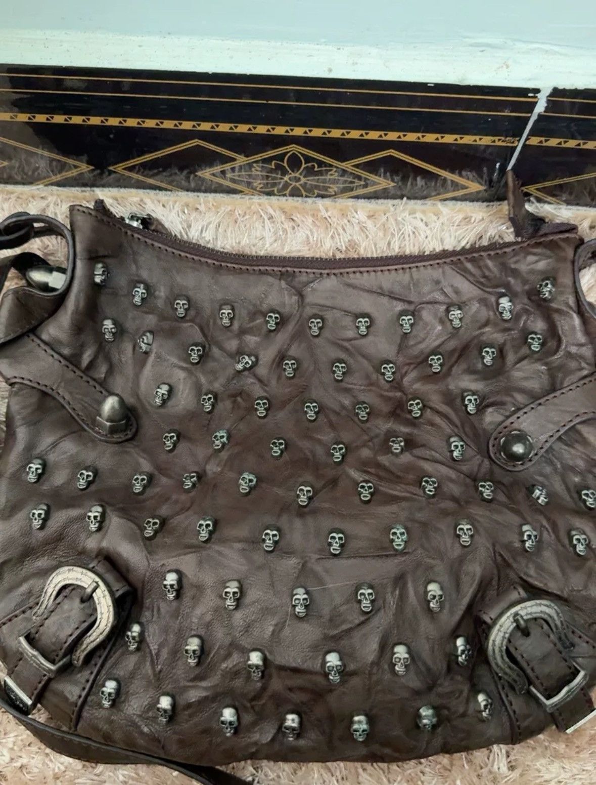 Thomas Wylde thomas wylde punk brown leather crossbody bag w skull studs Size ONE SIZE - 6 Thumbnail