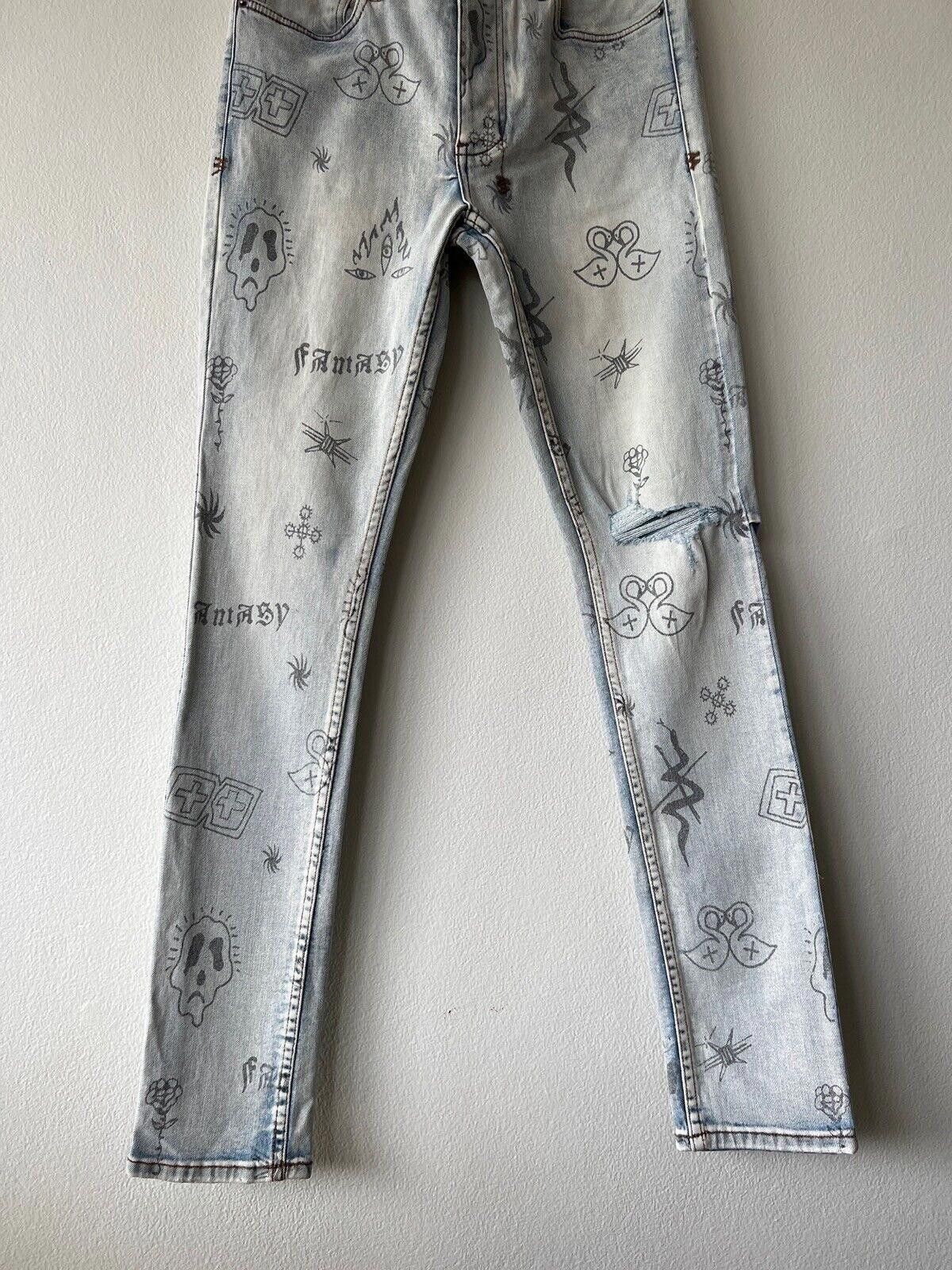 Ksubi new Ksubi mens denim jean chitch 31 blue stik n poke print Size US 31 - 3 Thumbnail