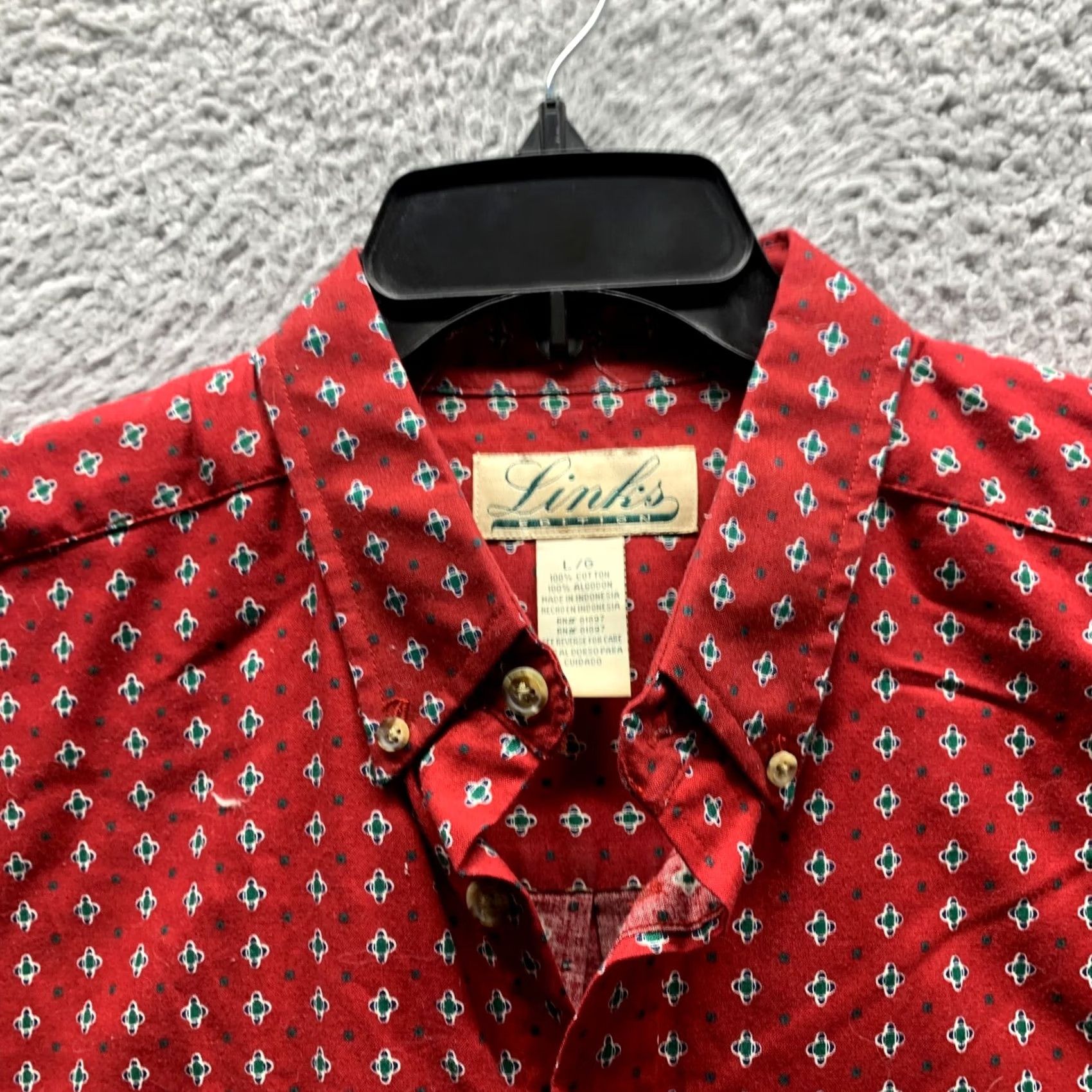 Vintage Links Shirt Adult Large Red Diamond Casual Button Up Golfing Cotton Mens Light Size US L / EU 52-54 / 3 - 5 Thumbnail