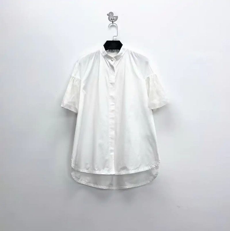 Max Mara MaxMara White Floral Short Sleeve Shirt 0089 Size L / US 10 / IT 46 - 1 Thumbnail