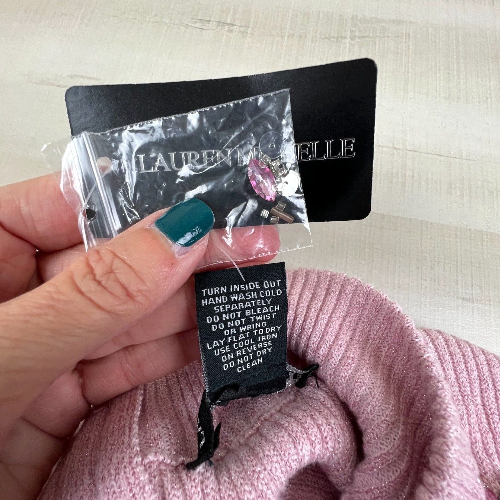 Vintage Lauren Michelle Womens Sweater XL Pink Rhinestones Mock Neck 3/4 Sleeves New Size XL / US 12-14 / IT 48-50 - 4 Thumbnail