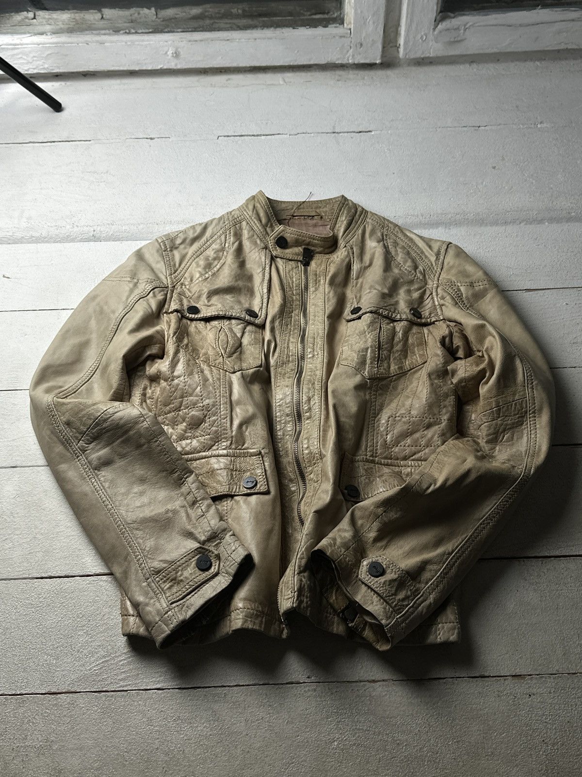 Other 🚨Y2K RICK OWENS TYPE DIRTY SLIM FIT ZIP LEATHER JACKET Size L / US 10 / IT 46 - 1 Thumbnail