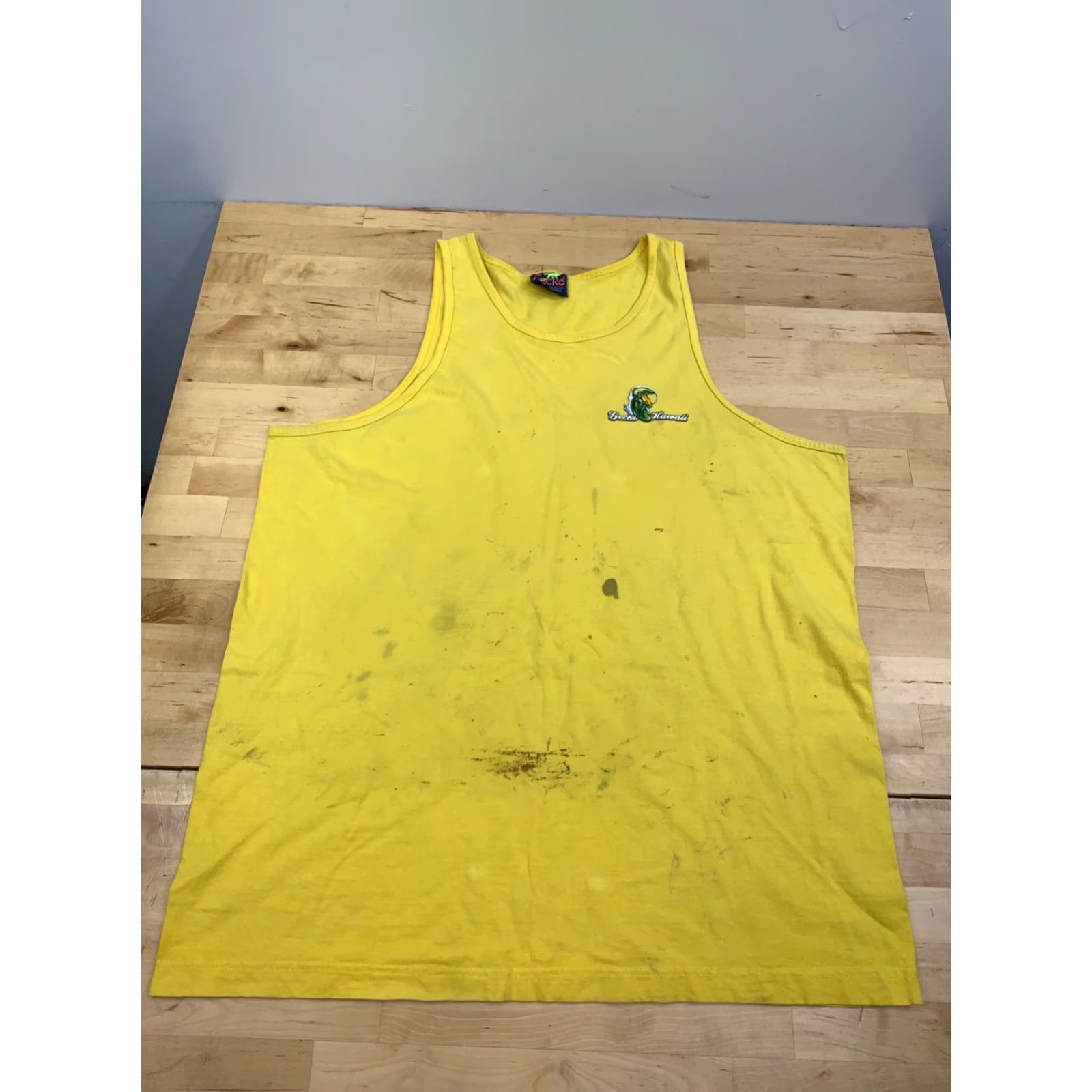 Vintage VINTAGE Gecko 90s Tank Top Shirt Mens L Yellow Contrast Hawaii Surf Beach Distressed 11864 Size US L / EU 52-54 / 3 - 4 Thumbnail