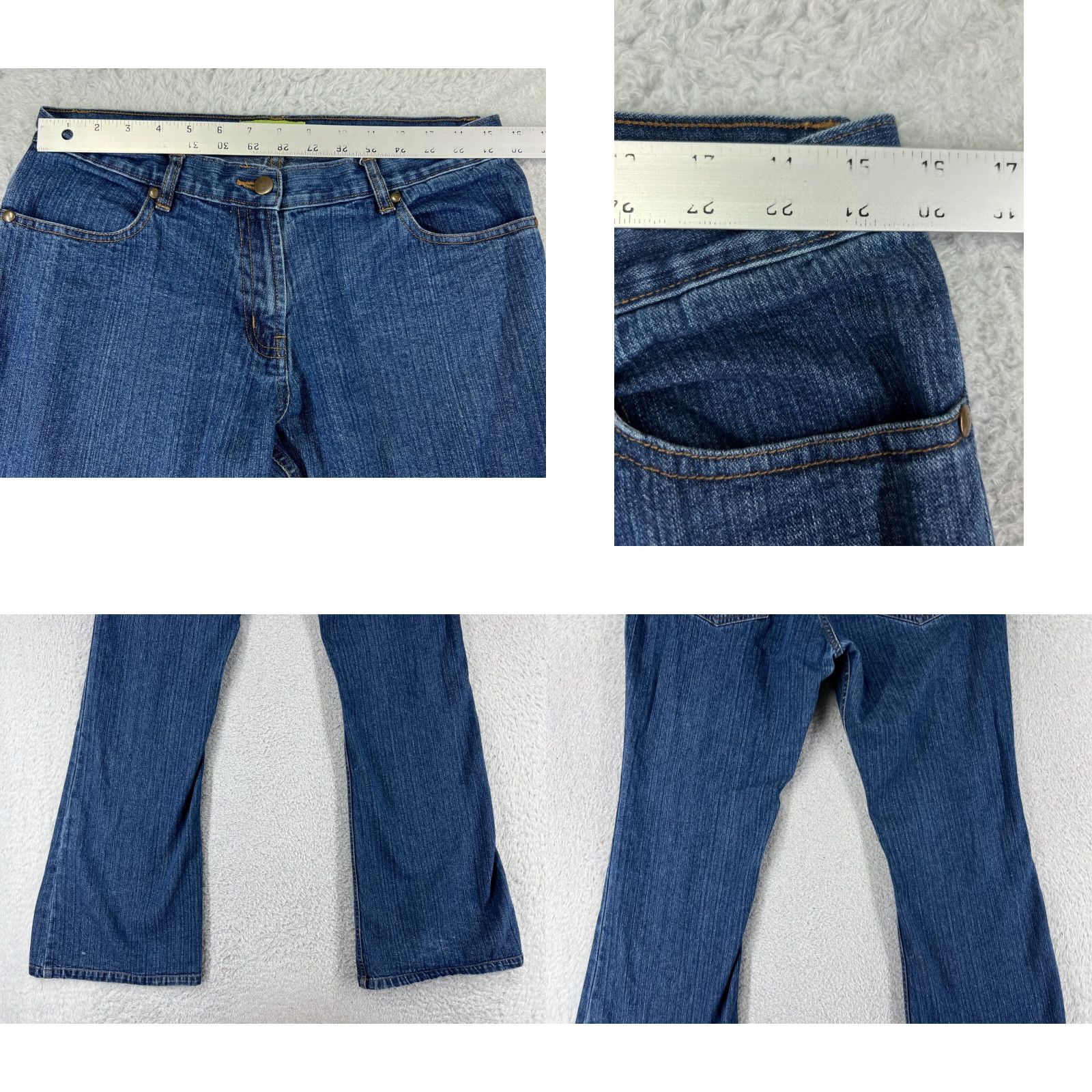 Denime SaltWorks Jeans Women Flared 32 Blue Denim Medium Rise Cotton Inseam 31 5-Pocket Distressed Size 24" / US 00 / IT 34 - 9 Thumbnail