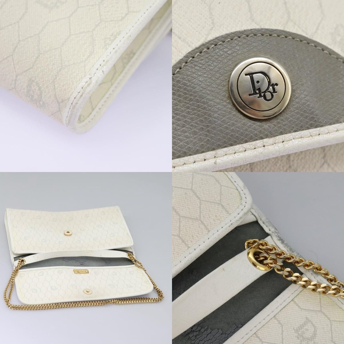 Dior DIOR Honeycomb Canvas Chain Shoulder Bag Pvc Leather White Size ONE SIZE - 11 Thumbnail