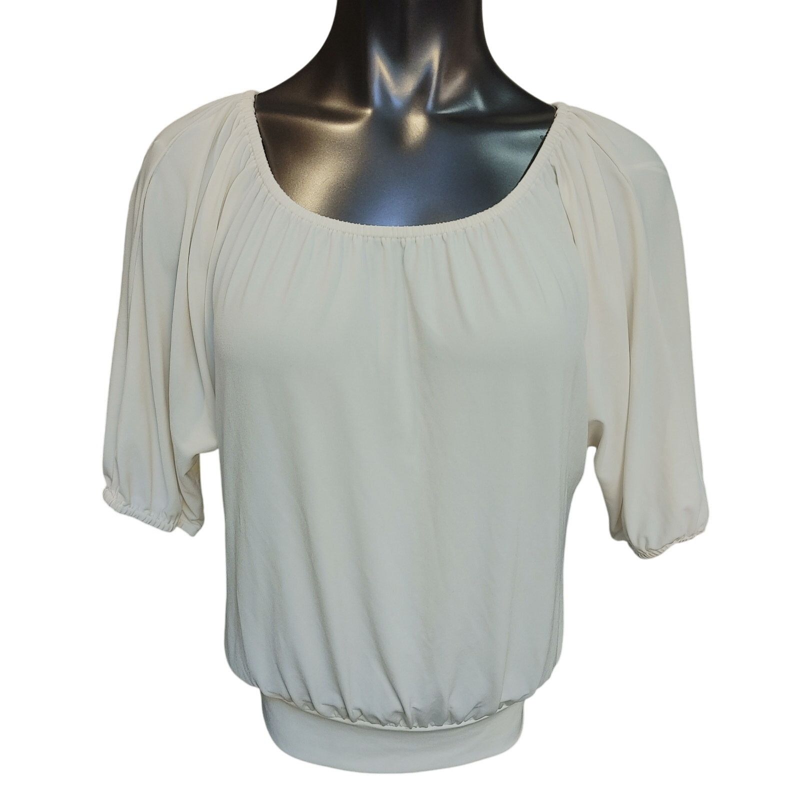 Express Express Womens XS White Round Neck 3/4 Balloon Sleeve Blouse Size XS / US 0-2 / IT 36-38 - 1 Thumbnail