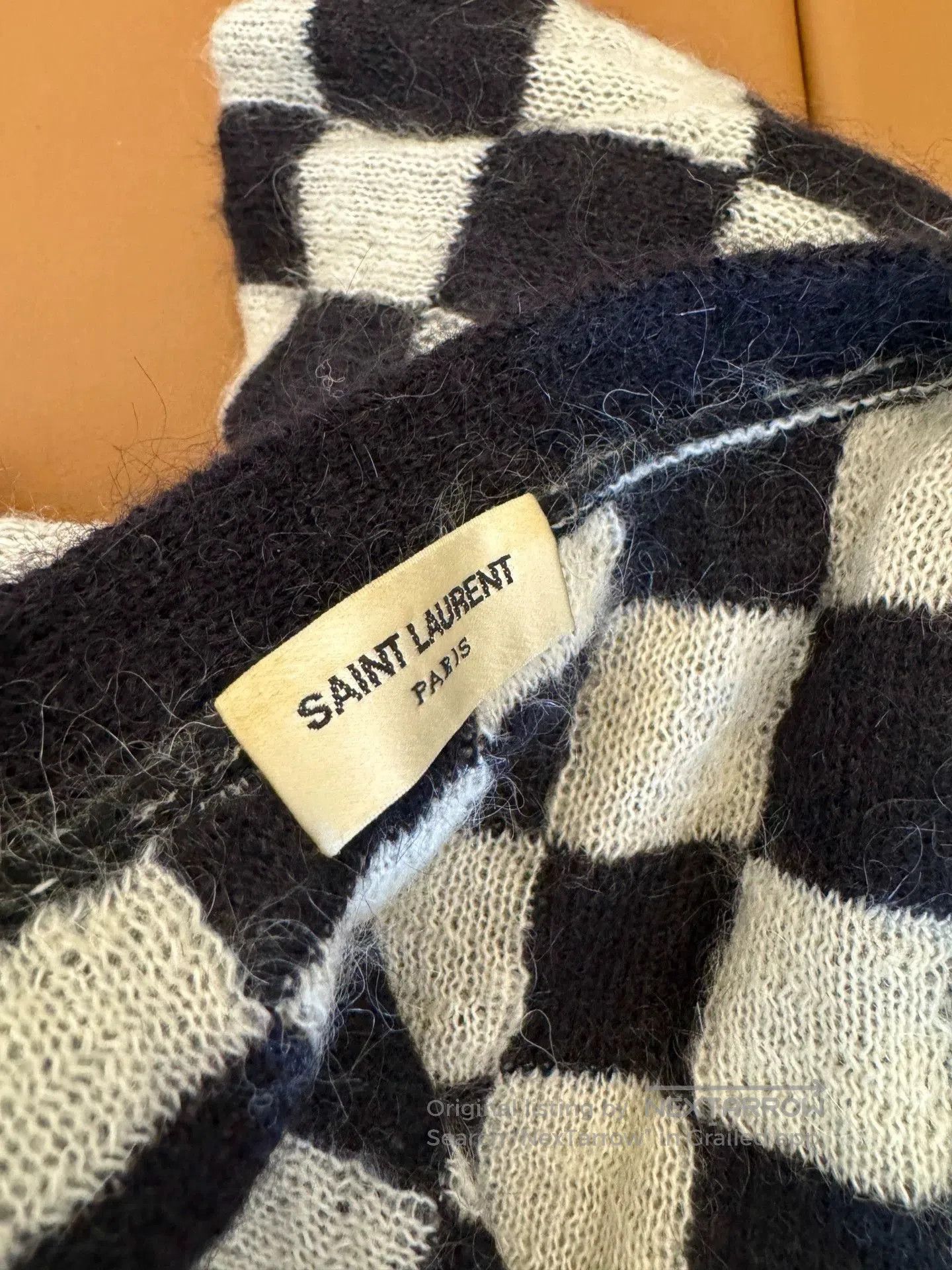 Saint Laurent Paris Checkered Open-Front Knit Cardigan. Size US M / EU 48-50 / 2 - 6 Thumbnail