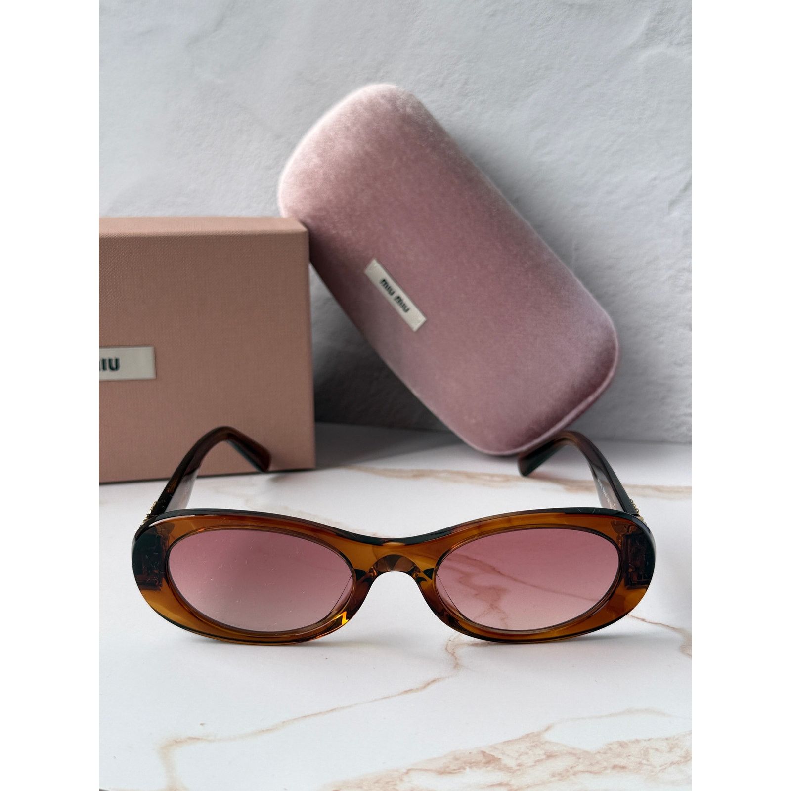 Miu Miu NEW Miu Miu MU06ZS Brown Oval Sunglasses Size ONE SIZE - 5 Thumbnail