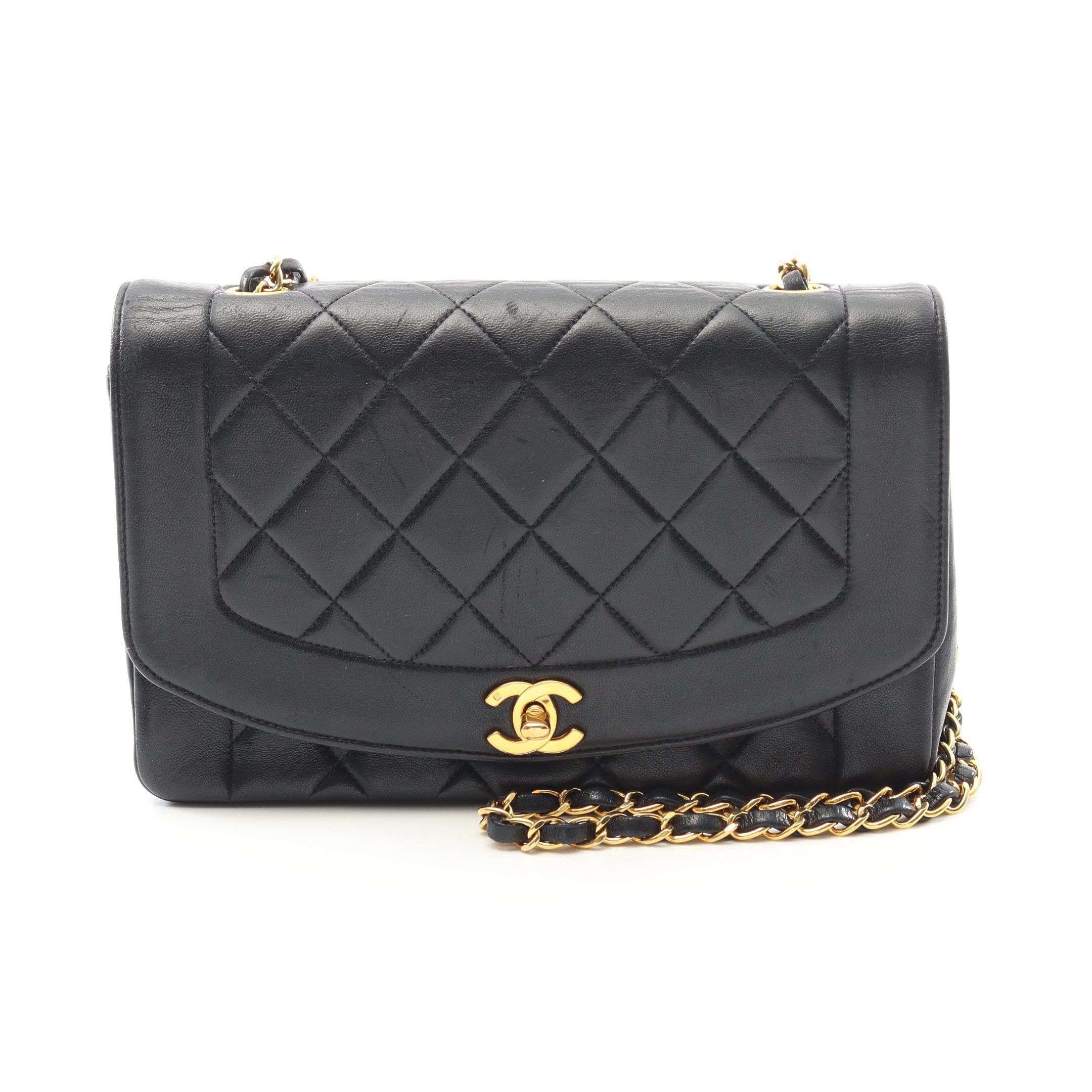 Chanel Chanel Matelasse Diana Flap Chain Shoulder Bag Lambskin Black Gold Hardware Size ONE SIZE - 1 Thumbnail