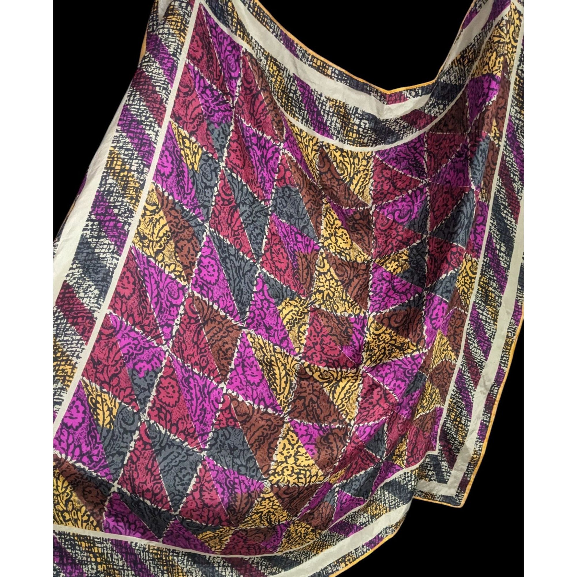 Other Vintage Honey Silk Scarf With Bold Geometric & Floral Print Size ONE SIZE - 3 Thumbnail
