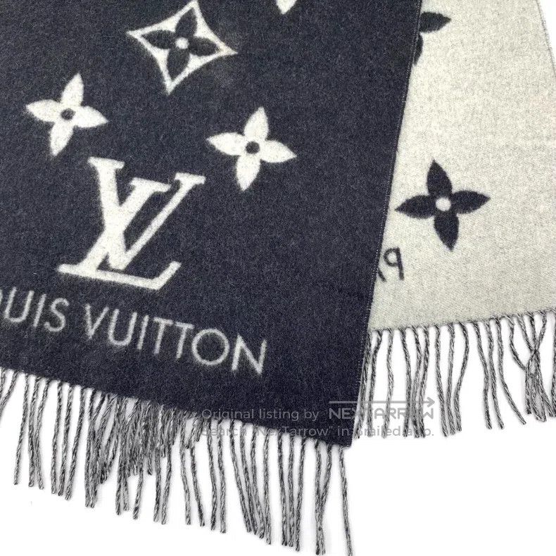 Louis Vuitton Louis Vuitton Black logo aged cashmere fringe scarf Size ONE SIZE - 7 Thumbnail