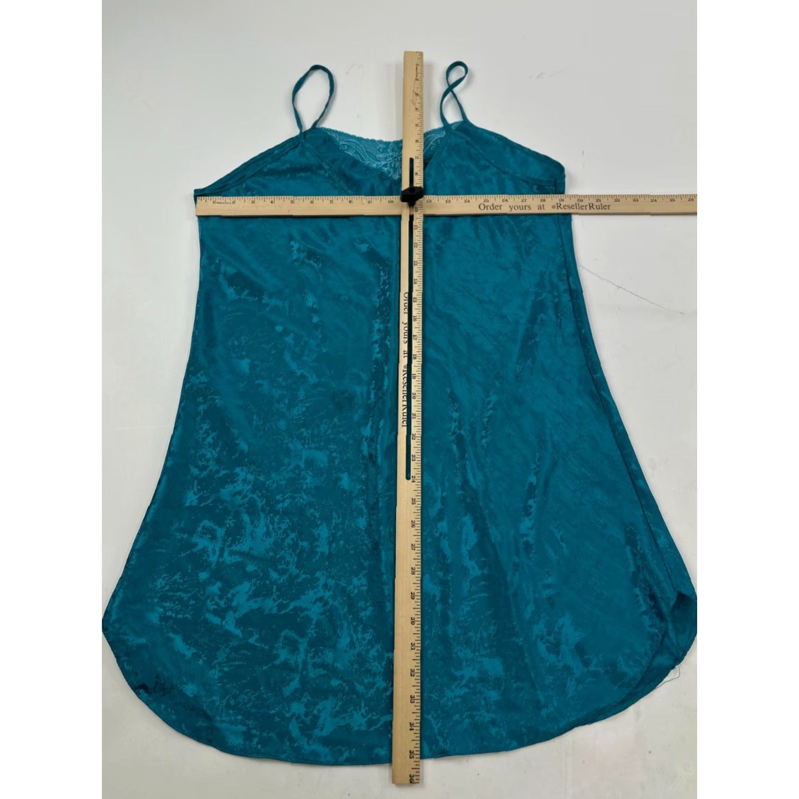 Vintage Inner Most Dress Teal Slip Lace Trim Spaghetti Strap Pullover Womens Large Dress Sleeveless Round Neck Casual Short 100% Polyester Size L / US 10 / IT 46 - 7 Thumbnail