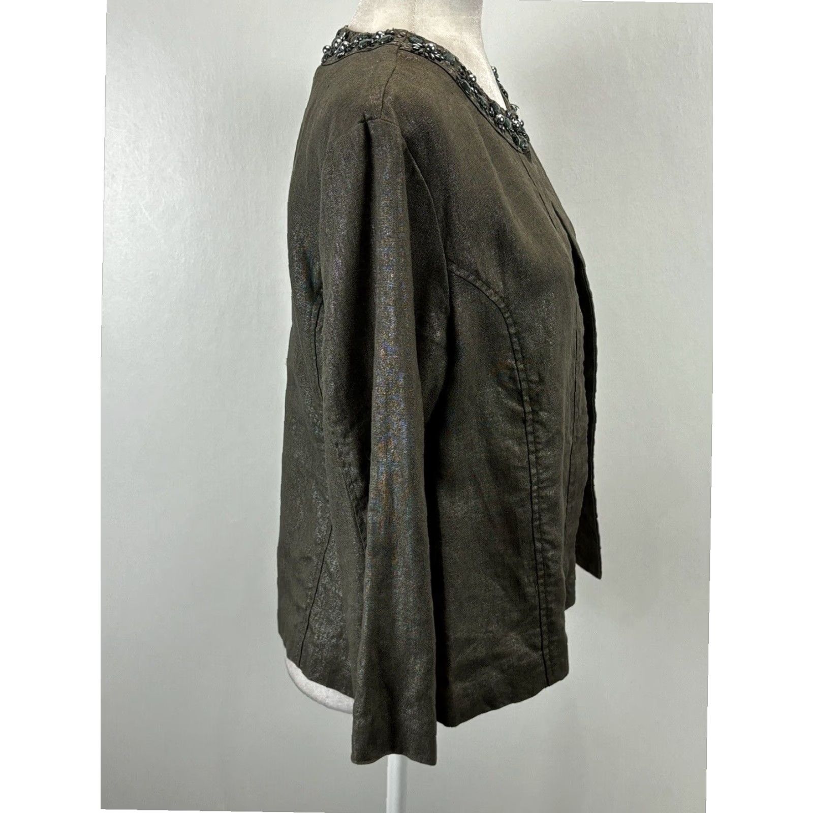 Vintage Chicos Beaded Linen Jacket Gray Medium Womens Size XS / US 0-2 / IT 36-38 - 4 Thumbnail