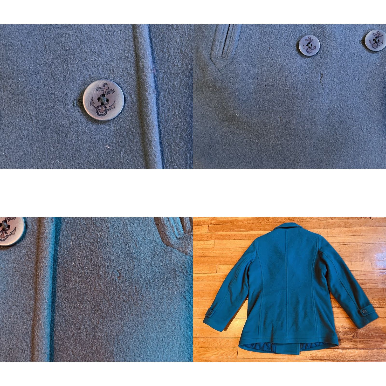 Vintage LL Bean Bellandi Wool Pea Coat Women’s 8 Reg Turquoise Double Breast Quilt Lined Size M / US 6-8 / IT 42-44 - 8 Thumbnail