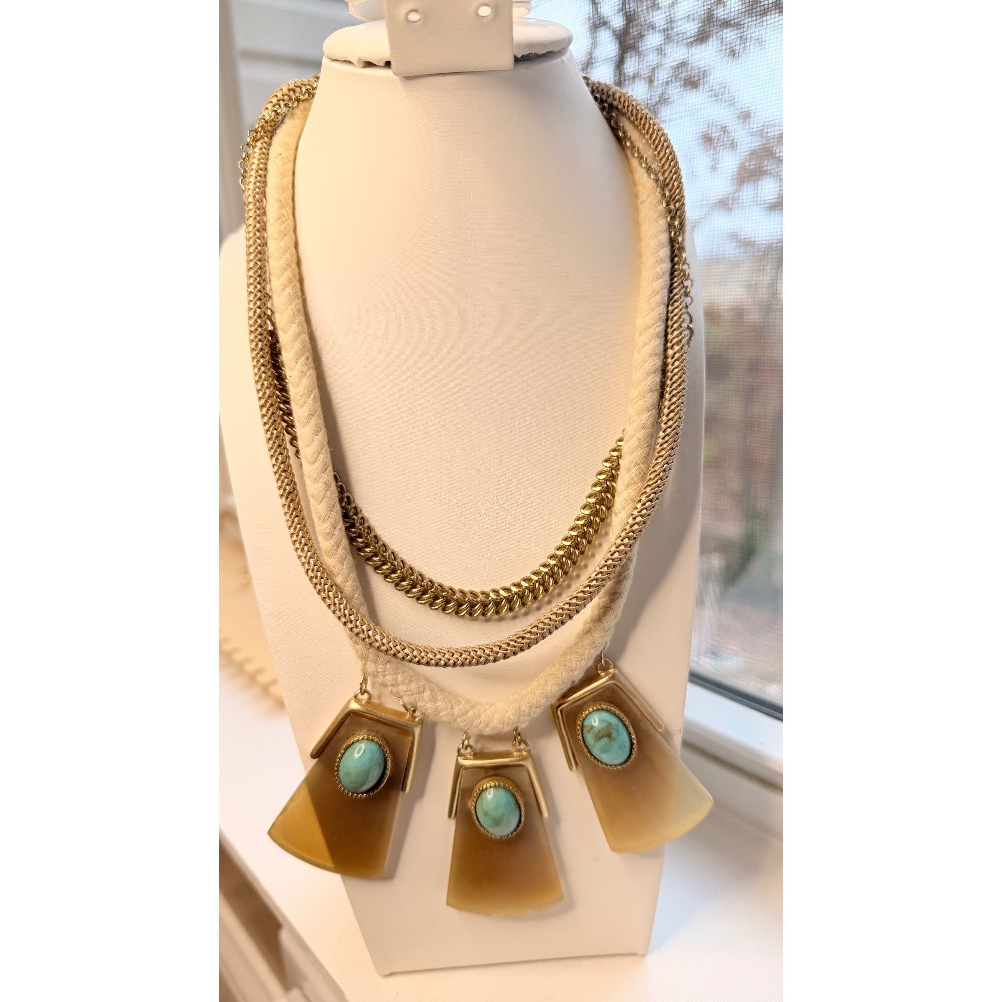 Chicos Chicos Statement Necklace With Braided Rope Gold Chains & Fa Size ONE SIZE - 8 Thumbnail