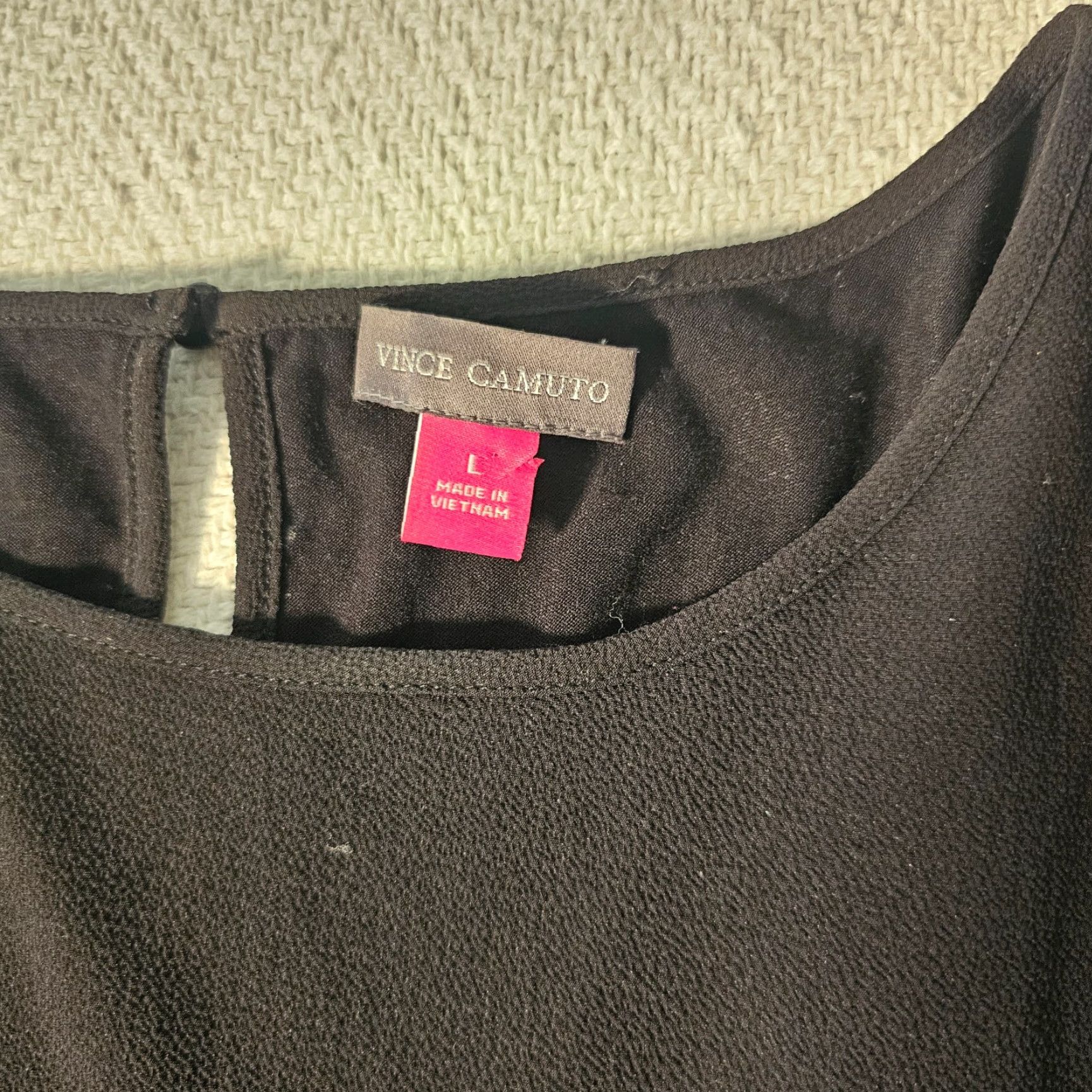Vince Camuto Vince Camuto Blouse Women’s Large Black Cap Sleeve Round Neck Stretch Front Tie Size L / US 10 / IT 46 - 6 Thumbnail