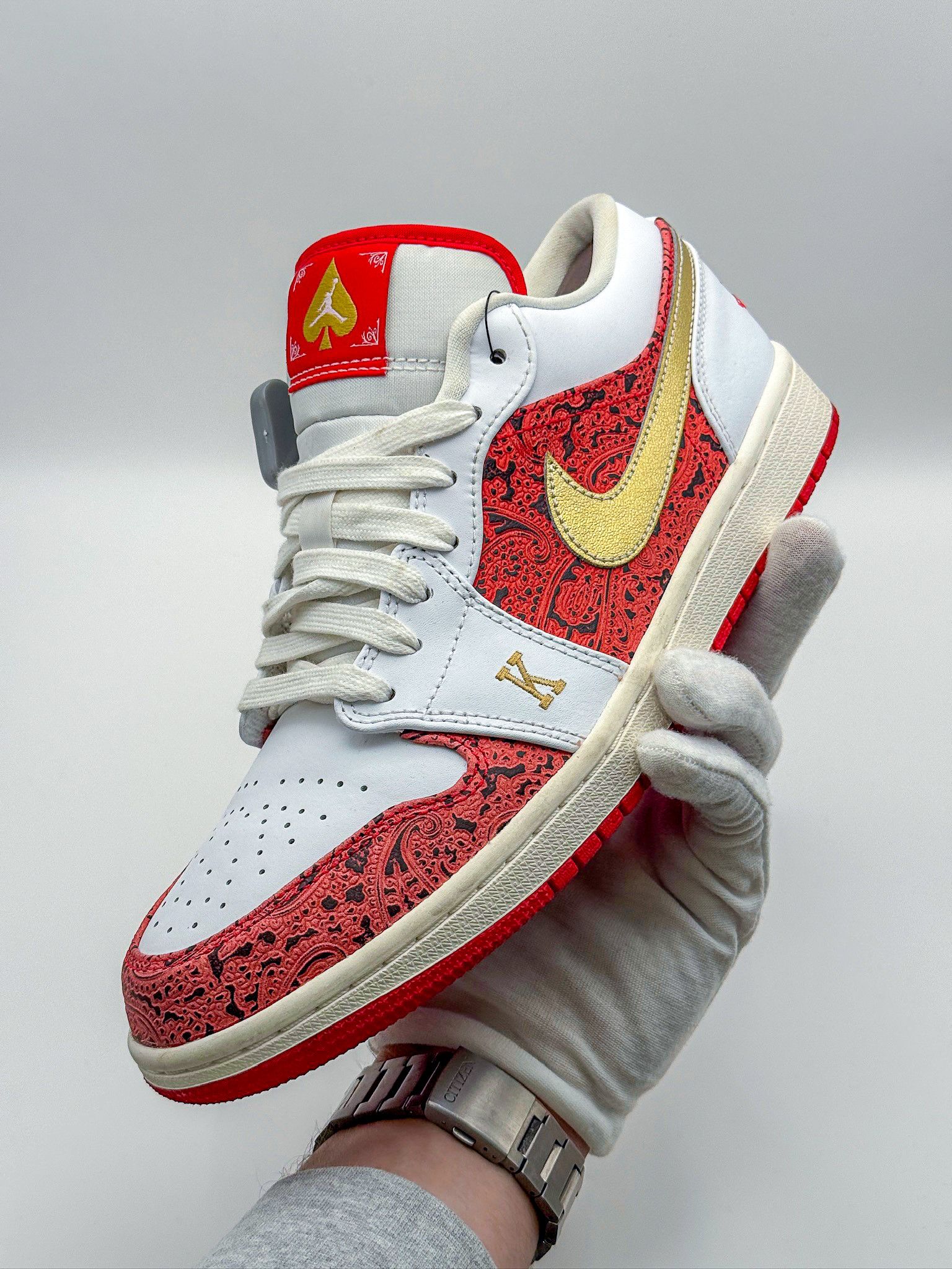 Nike Nike Air Jordan 1 Low SE White Red "Spades" Sneakers Size US 8 / EU 41 - 9 Thumbnail