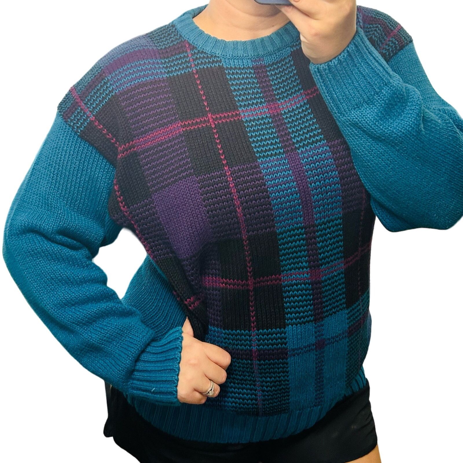 Vintage Vintage Grandpa Sweater Chunky Knit Plaid Crewneck Oversized Size L / US 10 / IT 46 - 1 Thumbnail