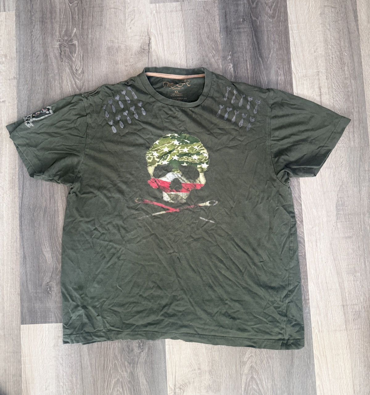 Japanese Brand × Vintage Y2K Skull Shirt Streetwear Vintage Military Camo Graphic T Size US XL / EU 56 / 4 - 2 Thumbnail