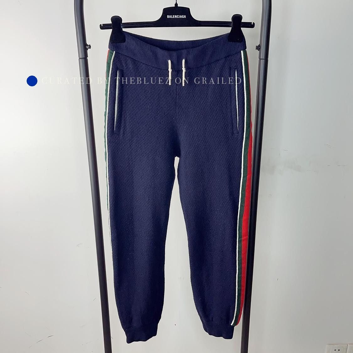 Gucci Stylish Blue Knit Sweatpants with Web Stripe Size US 28 / EU 44 - 1 Thumbnail