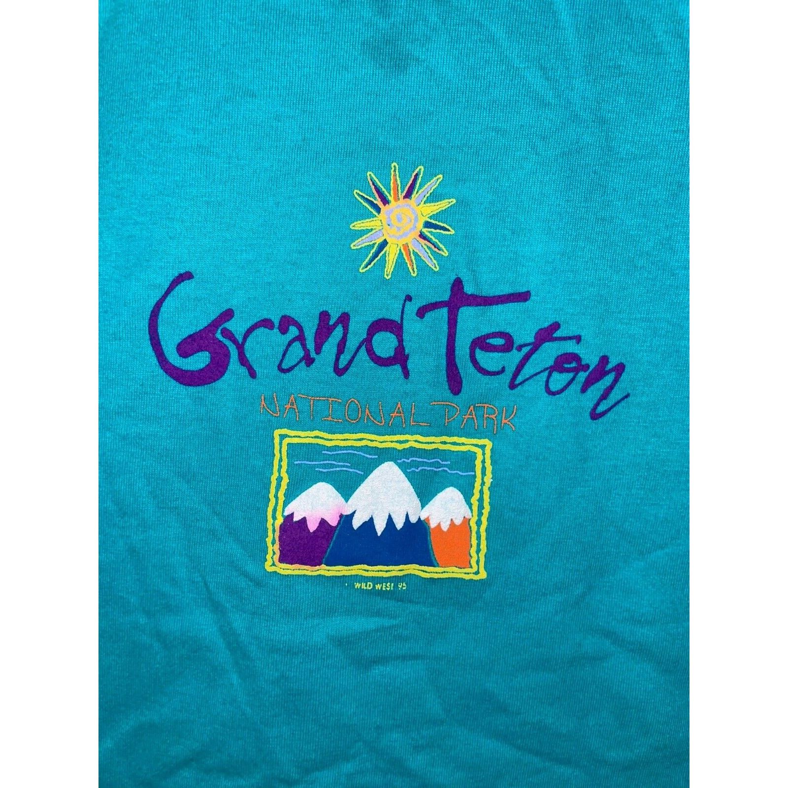 Jerzees Vintage Grand Teton Shirt Teal Tee Stained VTG 90s Large Size US L / EU 52-54 / 3 - 2 Thumbnail