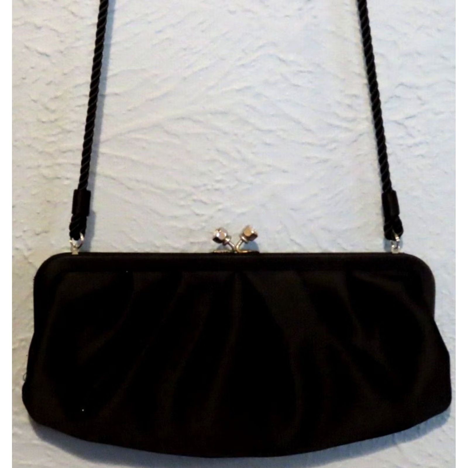 White House Black Market READ White House Black Market Clutch Purse Crossbody Cord Rhinestone Clasp Black Small Women Lampshade? Size ONE SIZE - 3 Thumbnail