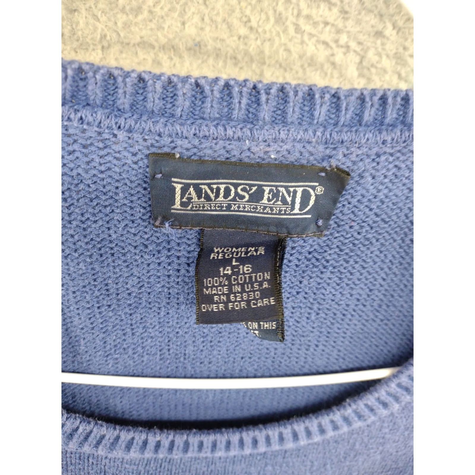 Lands' End Lands' End Knit Short Sleeve Pullover Sweater L 14/16 USA Made Blue 100% Cotton Womens Casual Knit Crew Neck Logo Vintage: No Size L / US 10 / IT 46 - 3 Thumbnail