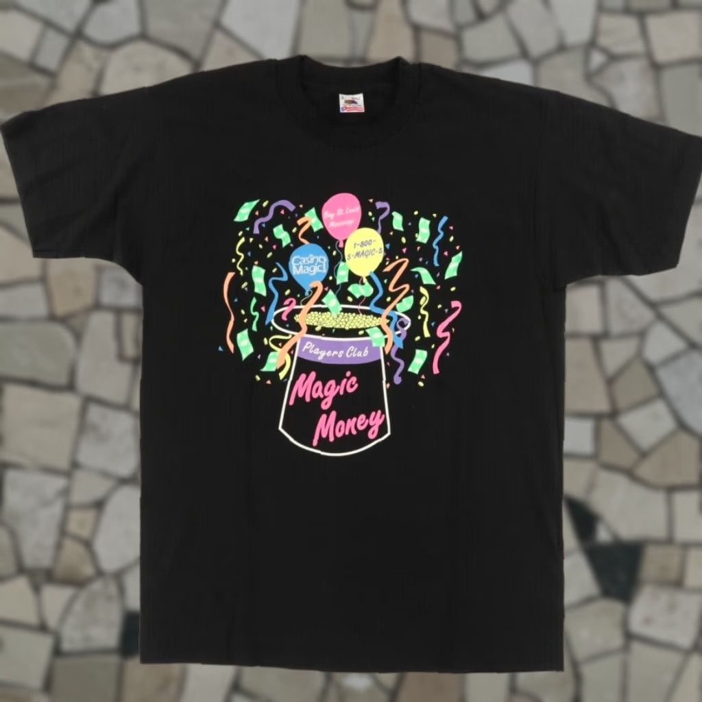 Fruit Of The Loom VINTAGE Fruit of the Loom T-Shirt Black Men's L Magic Money Players Club Solid Crew Neck Short Sleeve Shirt Size US L / EU 52-54 / 3 - 1 Thumbnail