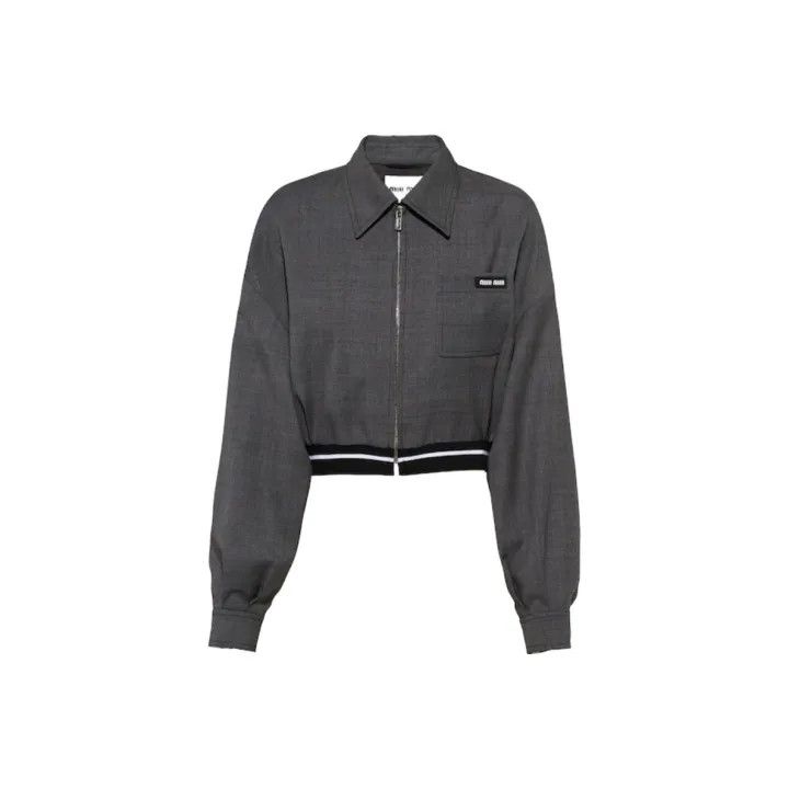 Miu Miu Miu Miu FW22 Gray Striped Crop Jacket 0079 Size S / US 4 / IT 40 - 1 Thumbnail