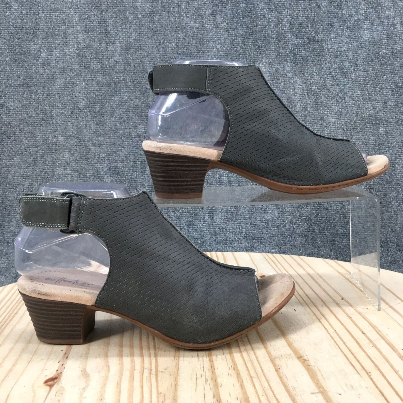 Clarks Clarks Slingback Womens Gray Sandals Valerie James Peep Toe Block Heels Size US 8 / IT 38 - 2 Thumbnail