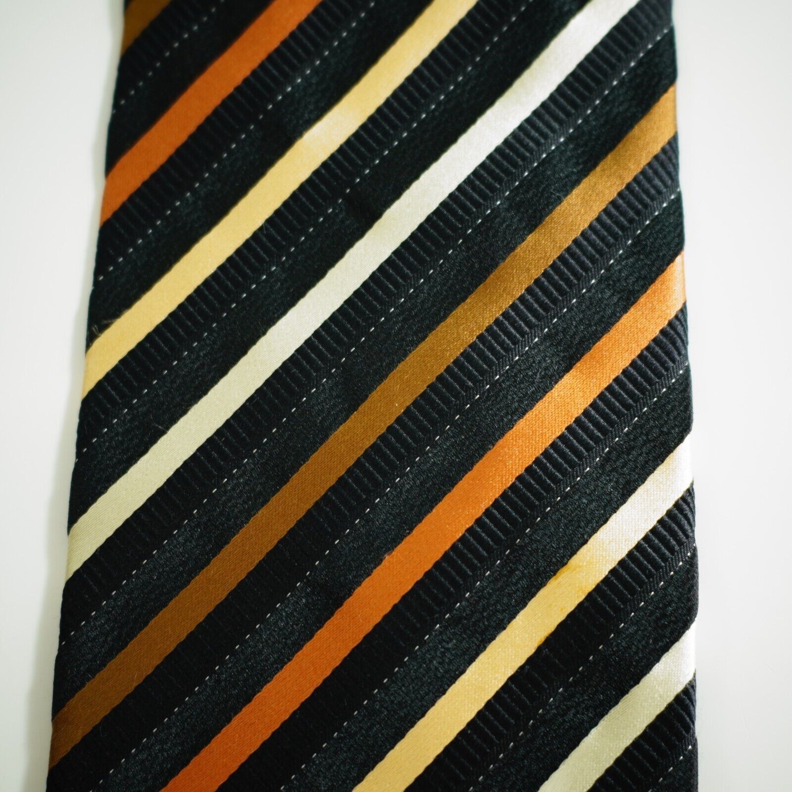 Vintage Valerio Garati Black Orange Striped Woven Silk Tie Size ONE SIZE - 2 Thumbnail