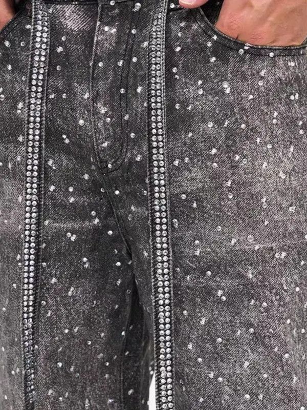 Japanese Brand VIBE High Street Rhinestone Design Loose Straight Jeans Size US 28 / EU 44 - 4 Thumbnail