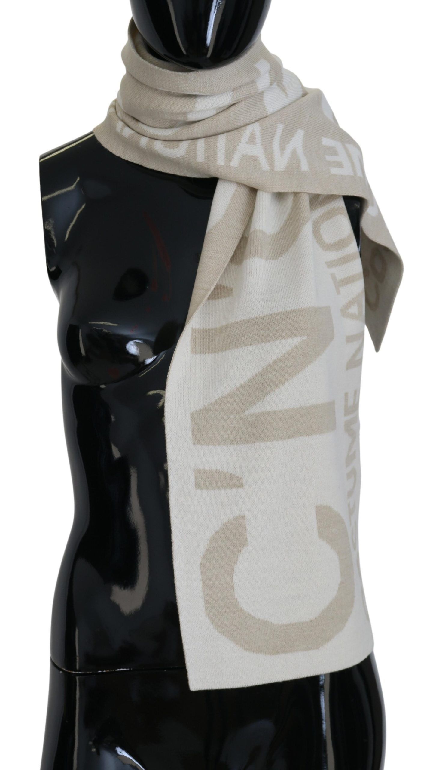 Costume National Elegant Beige Wool-Blend Scarf Women's Wrap Size ONE SIZE - 1 Thumbnail
