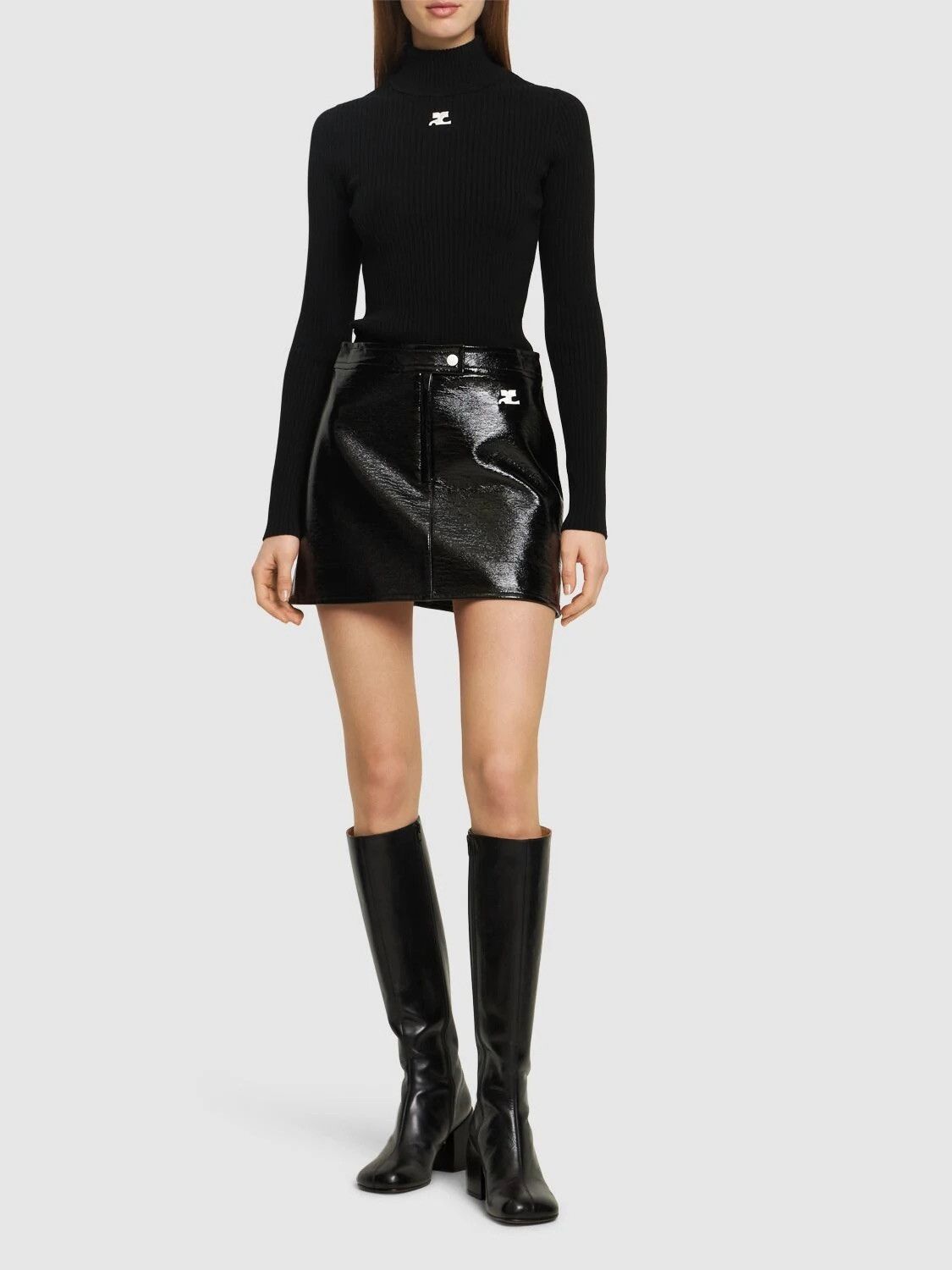 image of Courreges Courrèges Knit Viscose Blend Logo Top in Black, Women's (Size Large)