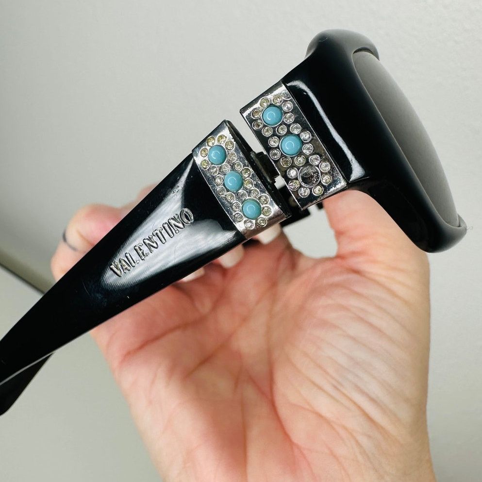 Valentino Valentino Black Sunglasses Silver & Blue Bead Embellishment Size ONE SIZE - 17 Thumbnail