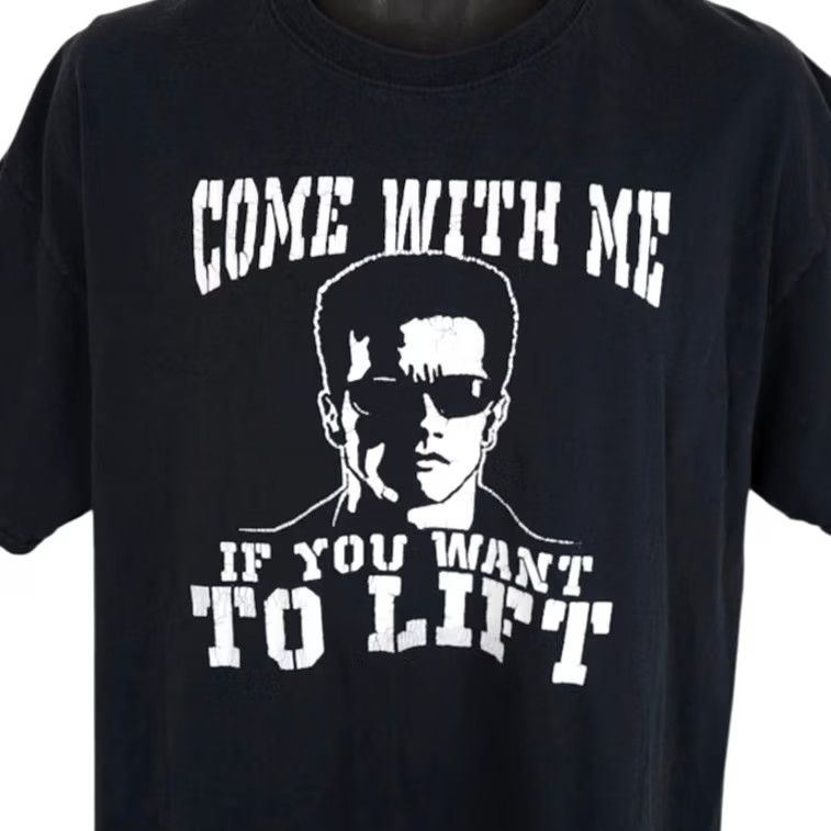 Vintage Come With Me If You Want To Lift T Shirt Mens Large Black Arnold Schwarzenegger Workout Terminator Bodybuilding Shirt Size US L / EU 52-54 / 3 - 2 Thumbnail