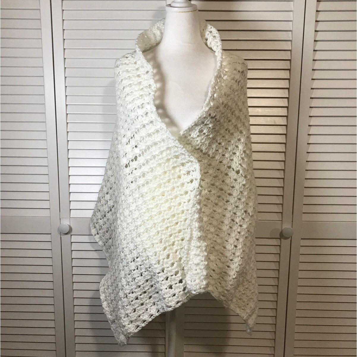 Handmade White Handmade Crocheted Shawl 63” Size ONE SIZE - 1 Thumbnail