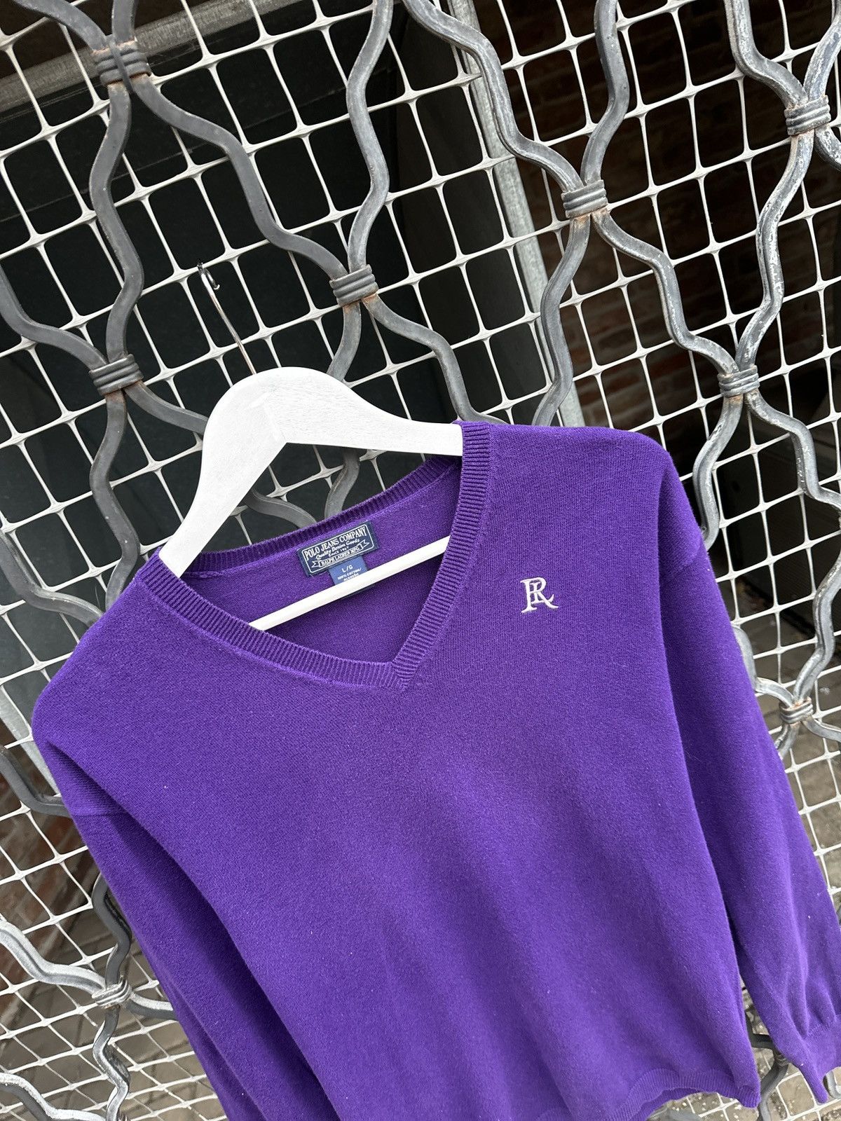 Lauren Ralph Lauren Vintage 90s Polo Jeans Company RL knitted purple sweater V Size US L / EU 52-54 / 3 - 4 Thumbnail