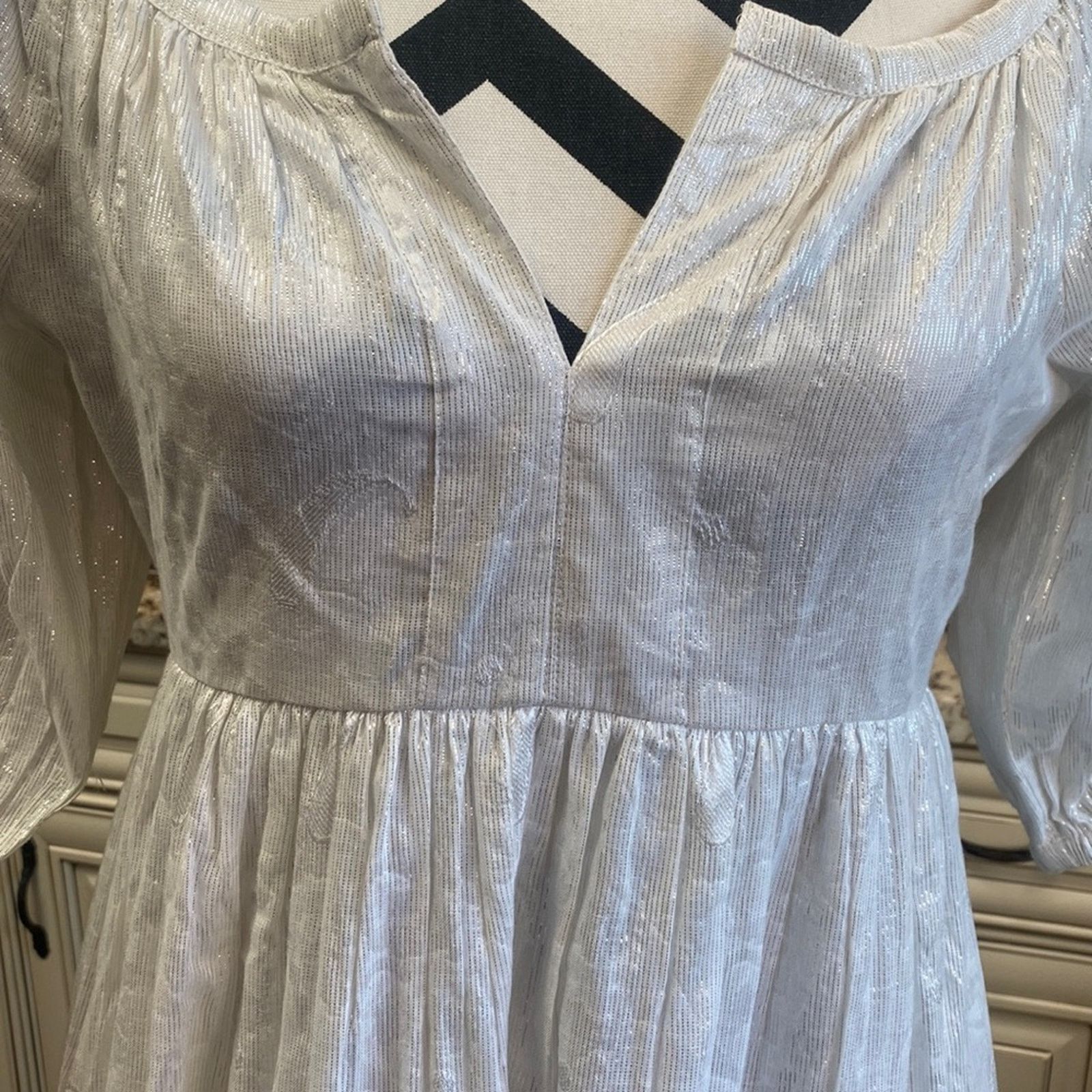 Other Roller Rabbit Zara Puff-Sleeve Maxi Dress Silver Small Size S / US 4 / IT 40 - 5 Thumbnail